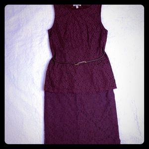 Banana Republic Holiday Top & Skirt W/Belt Set Women’s M Burgundy Lace Lined